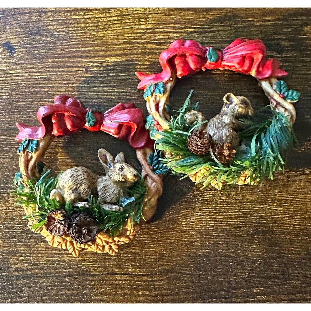 Silvestrio Handcrafted Christmas Bunny Wreath Ornaments Set of 2, Small - Picture 1 of 5